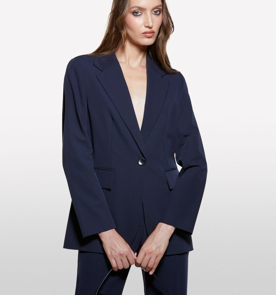 Dark blue regular fit blazer - women's blazers - Dark Blue | Sisley image number 3